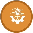 A picture of an orange button with a fire on it.