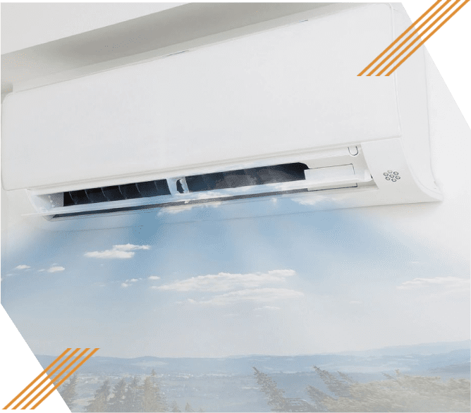 A window air conditioner is shown with the sun shining.